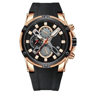 Heren casual legering quartz sporthorloges Multifunctionele chrono siliconen 3ATM
