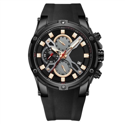Heren casual legering quartz sporthorloges Multifunctionele chrono siliconen 3ATM