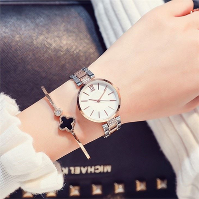 Van de het Roestvrije staalriem van de kwartsbeweging het Horloge Diamond Metal Mesh Watch Band