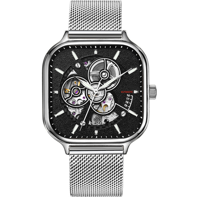 Van het het Skelethorloge van automatische Mensen Vierkante het Roestvrije staalriem Sapphire Mirror