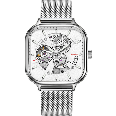 Van het het Skelethorloge van automatische Mensen Vierkante het Roestvrije staalriem Sapphire Mirror