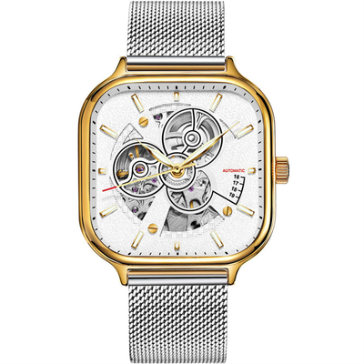 Van het het Skelethorloge van automatische Mensen Vierkante het Roestvrije staalriem Sapphire Mirror