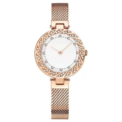 Diamond Fashion Wrist Watch Bezel-Boor Mesh Belt Ladies Watch