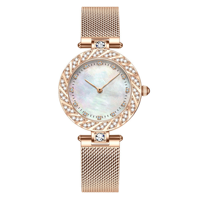 Diamond Fashion Wrist Watch Bezel-Boor Mesh Belt Ladies Watch