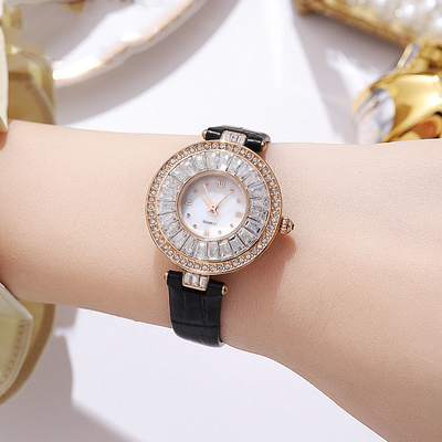 Rond van het het Horlogekwarts van de Geval Toevallig Luxe het Leerhorloge Waterdicht voor Dame