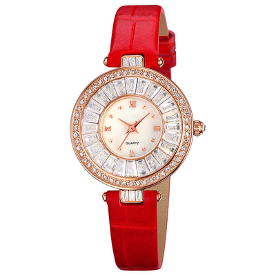 Rond van het het Horlogekwarts van de Geval Toevallig Luxe het Leerhorloge Waterdicht voor Dame