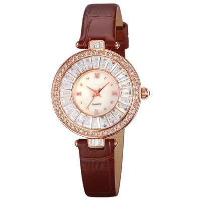 Rond van het het Horlogekwarts van de Geval Toevallig Luxe het Leerhorloge Waterdicht voor Dame