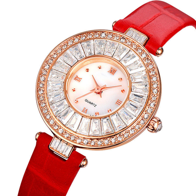 Rond van het het Horlogekwarts van de Geval Toevallig Luxe het Leerhorloge Waterdicht voor Dame