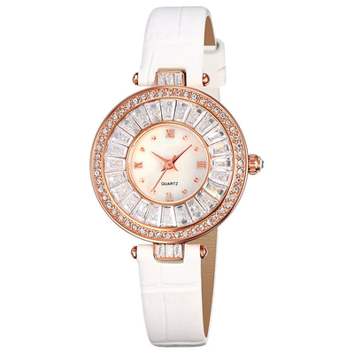 Rond van het het Horlogekwarts van de Geval Toevallig Luxe het Leerhorloge Waterdicht voor Dame