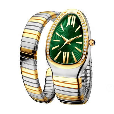 Serpentine Female Chain Wrist Watches, ODM Kwarts Movt Echt Diamond Watch