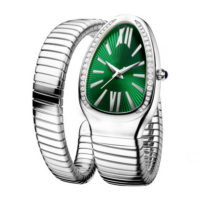 Serpentine Female Chain Wrist Watches, ODM Kwarts Movt Echt Diamond Watch