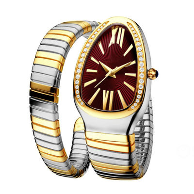 Serpentine Female Chain Wrist Watches, ODM Kwarts Movt Echt Diamond Watch