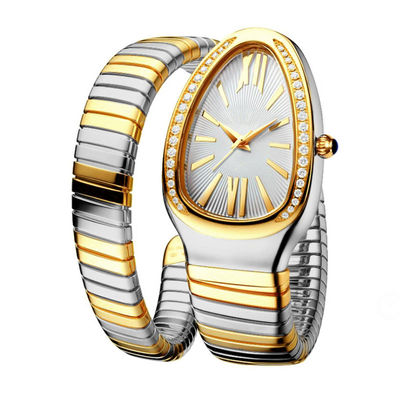 Serpentine Female Chain Wrist Watches, ODM Kwarts Movt Echt Diamond Watch
