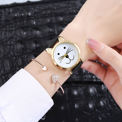 ROHS-het Horloge van Kwartsjonge geitjes, het Materiaal van de het Gewichtslegering van Cat Face Quartz Watch 35g