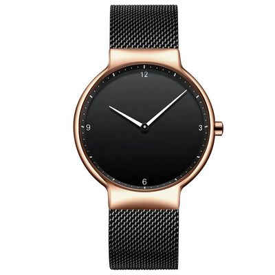 Zwart de Riemhorloge van het Wijzerplaat Zwart Roestvrije staal, Horloge van het Roestvrij staal het Achterkwarts