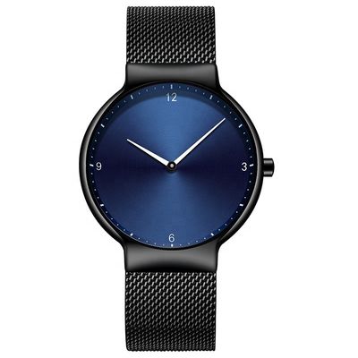 Zwart de Riemhorloge van het Wijzerplaat Zwart Roestvrije staal, Horloge van het Roestvrij staal het Achterkwarts