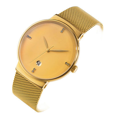 316L het Kwartshorloges van de staal Rugdekking Roestvrije, Gouden Tone Stainless Steel Watch