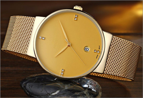 316L het Kwartshorloges van de staal Rugdekking Roestvrije, Gouden Tone Stainless Steel Watch