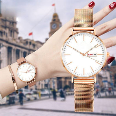 Rose Gold Women Quartz Wrist-Horloge 3BAR Waterbestendige 3Needles