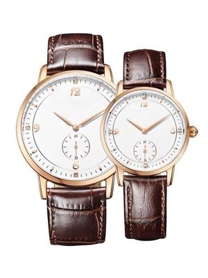 Het bruine van het het Kwartspaar van de Leerband Horloge Echt Diamond Quartz Watch