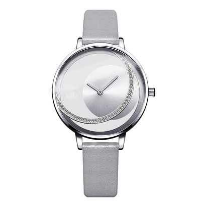 14mm van de Batterijpolshorloges van het Riemkwarts het Leer Diamond Encrusted Mesh Strap Watch