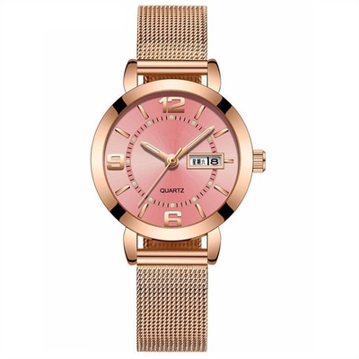 Het Kwartshorloge 3ATM van de Vrouwen van Japan Movt kalender Waterdicht van het Bedrijfsvrouwenhorloge