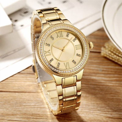 Van het de Vrouwenkwarts van het Aollygeval het Polshorloge Diamond Set Steel Belt 20cm Riem