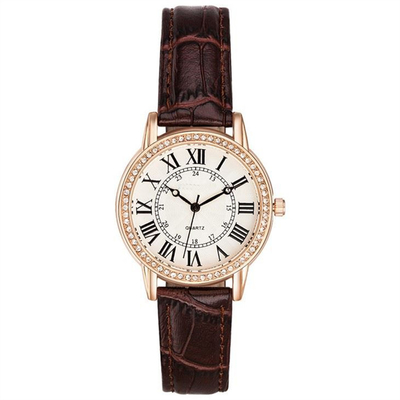 Pu-Leer Diamond Quartz Watches 377 Batterij Roman Scale Water Diamond