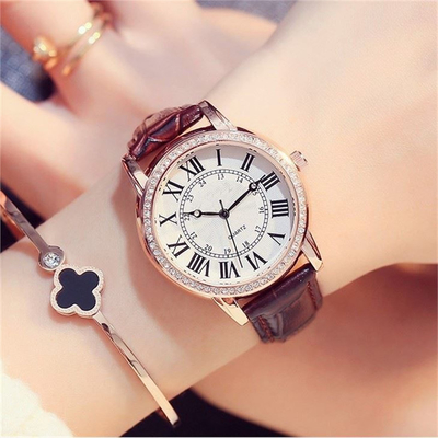Pu-Leer Diamond Quartz Watches 377 Batterij Roman Scale Water Diamond