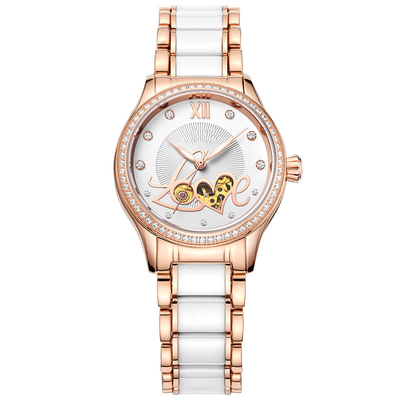 Het dameshandboek beëindigt van het het Skeletstaal van de Horloges het Mechanische Manier Ceramische Horloge